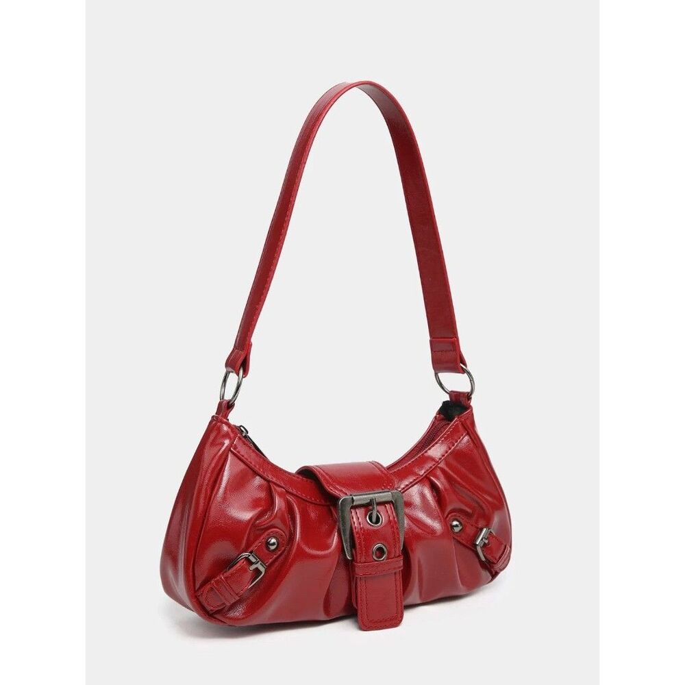 Trendy Shoulder Bag Vintage Leather Spicy Girl Y2K Armpit Bag Rivet Belt - Picture 2 of 6